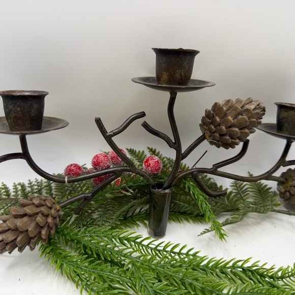 Rustic Metal Pinecone Wine Bottle Candle Stick Holder - Picture 7 of 17